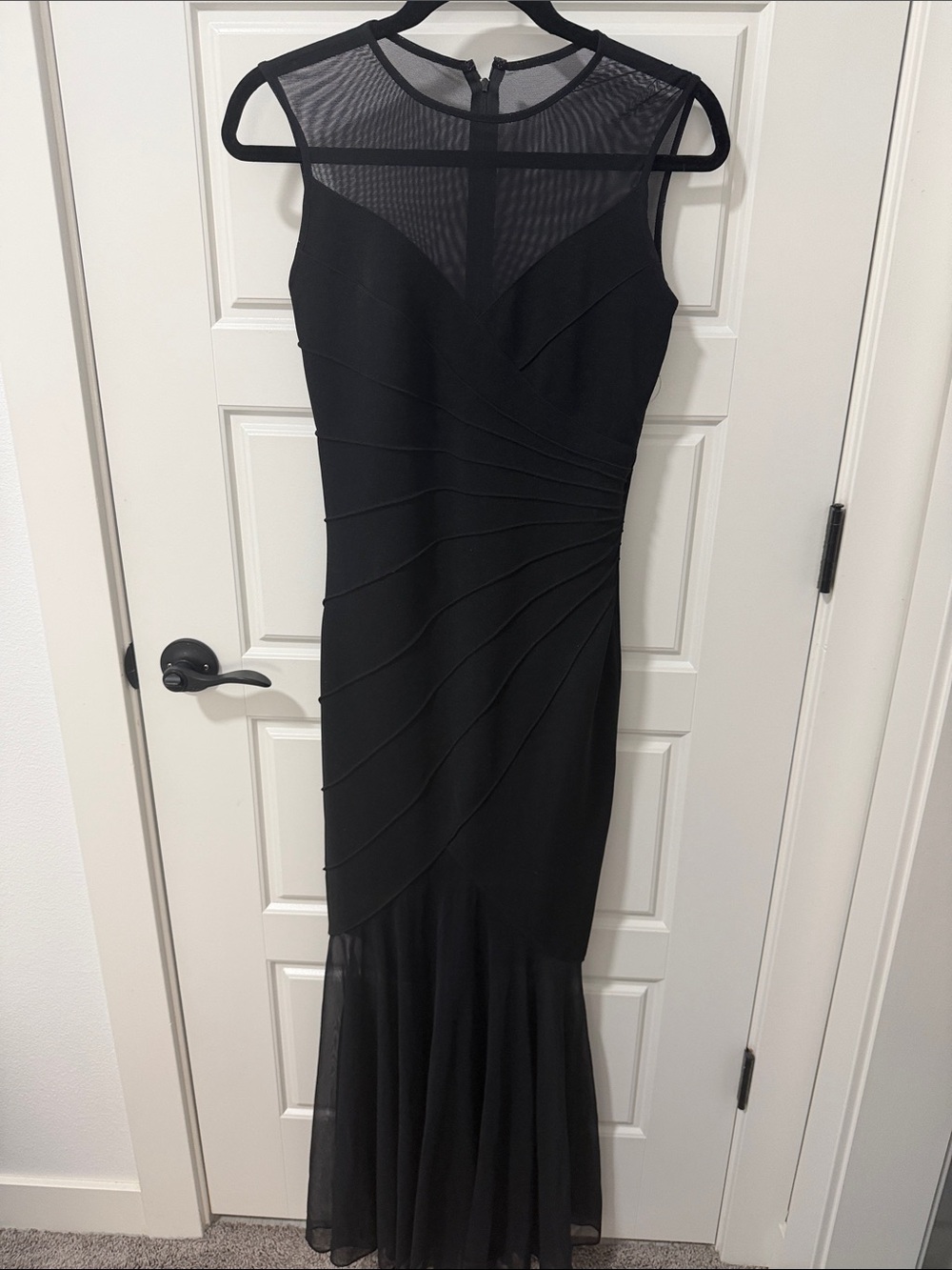 Betsy & Adam Black Sleeveless Mesh Yoke Mermaid Maxi Dress